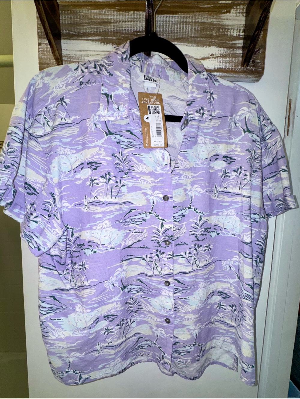 Eddie Bauer ‘Live Your Adventure’ Lightweight Purple Aloha Shirt